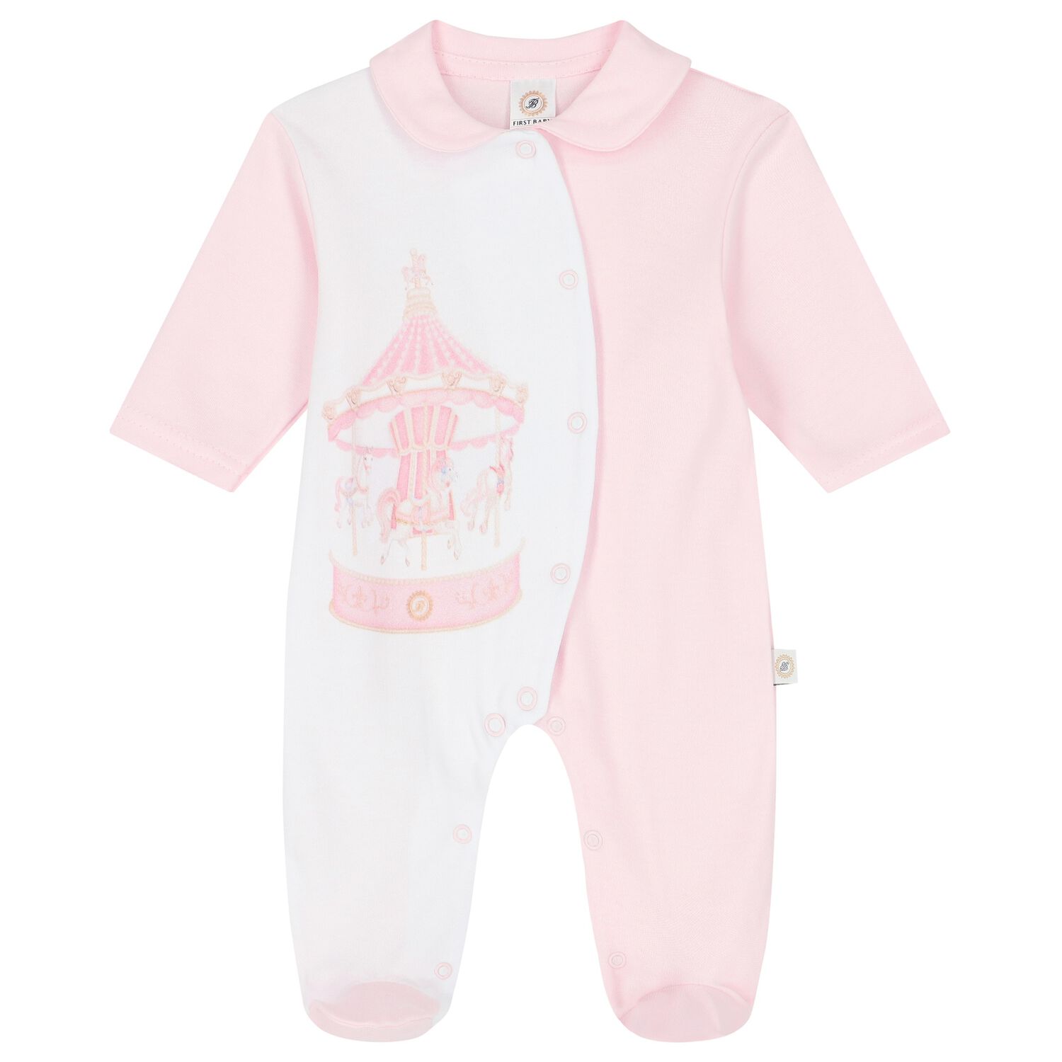 Baby Girls White & Pink Carousel Babygrow, 1, hi-res image number null