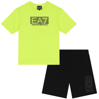 Boys Green & Black Logo Shorts Set