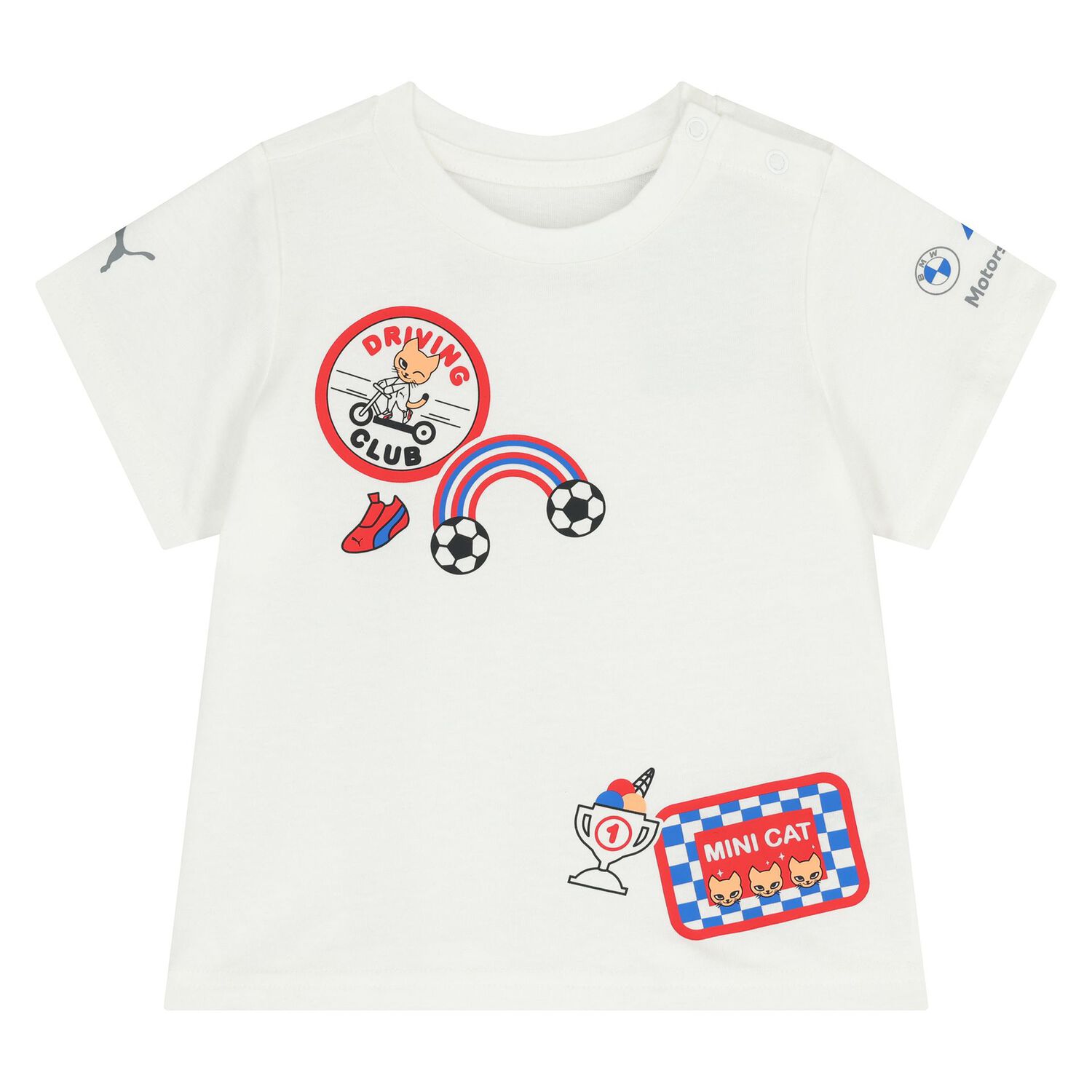 Younger Boys White & Black Logo Short Set, 1, hi-res