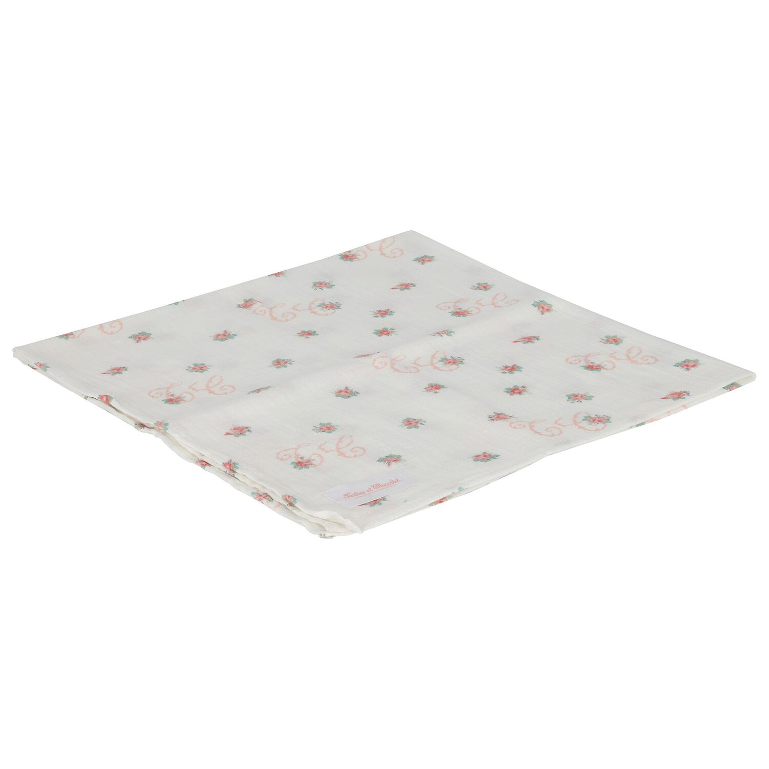 شال موسلين للبنات بالشعار بطبعه الزهور باللون العاجي, 1, hi-res