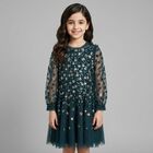 Girls Green Sequin Tulle Dress, 1, hi-res