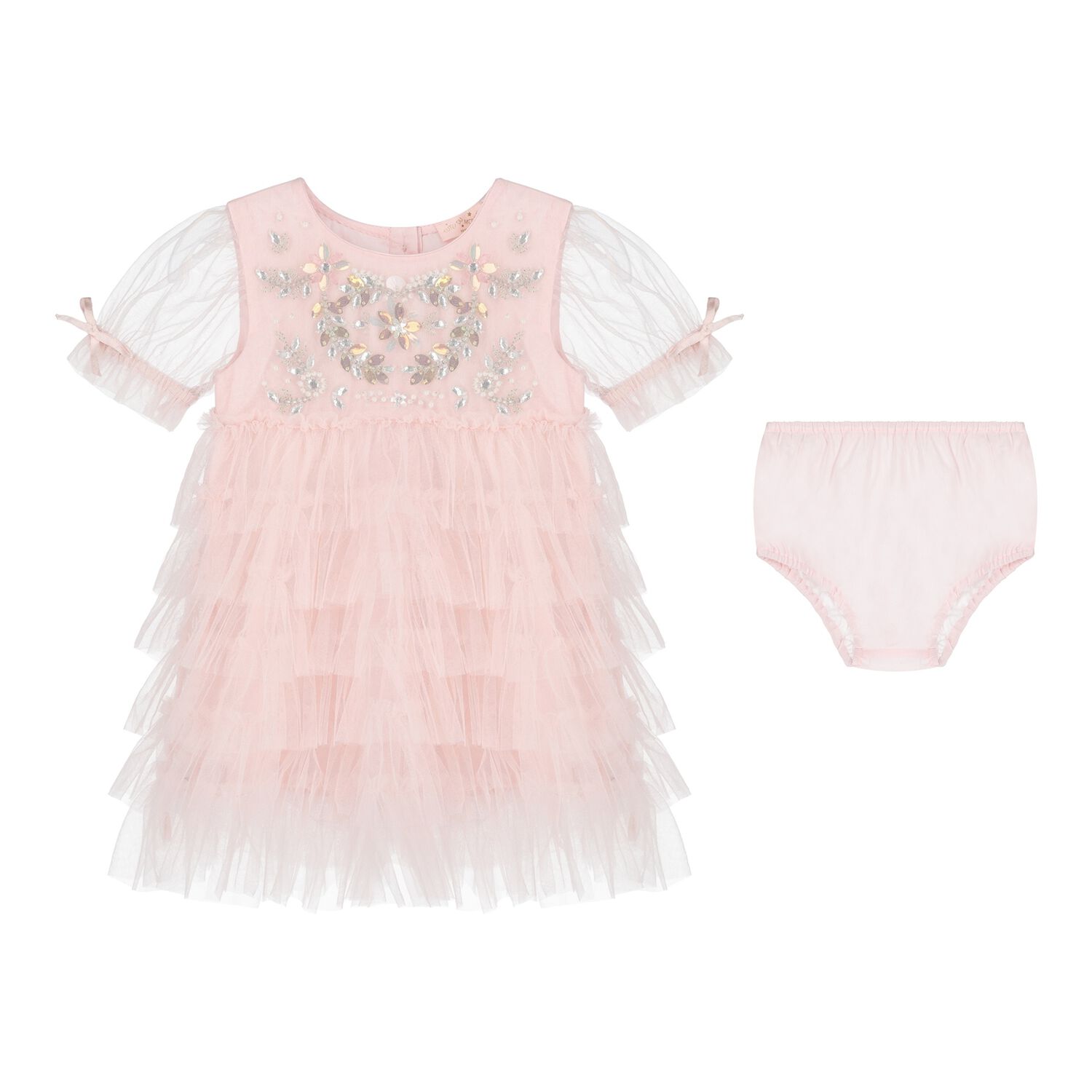 طقم فستان بنات تول باللون الوردي للأطفال, 1, hi-res