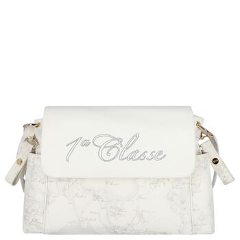 حقيبة تغيير حفاضات للبنات  بتصميم خريطة جغرافية باللون العاجي والرمادي