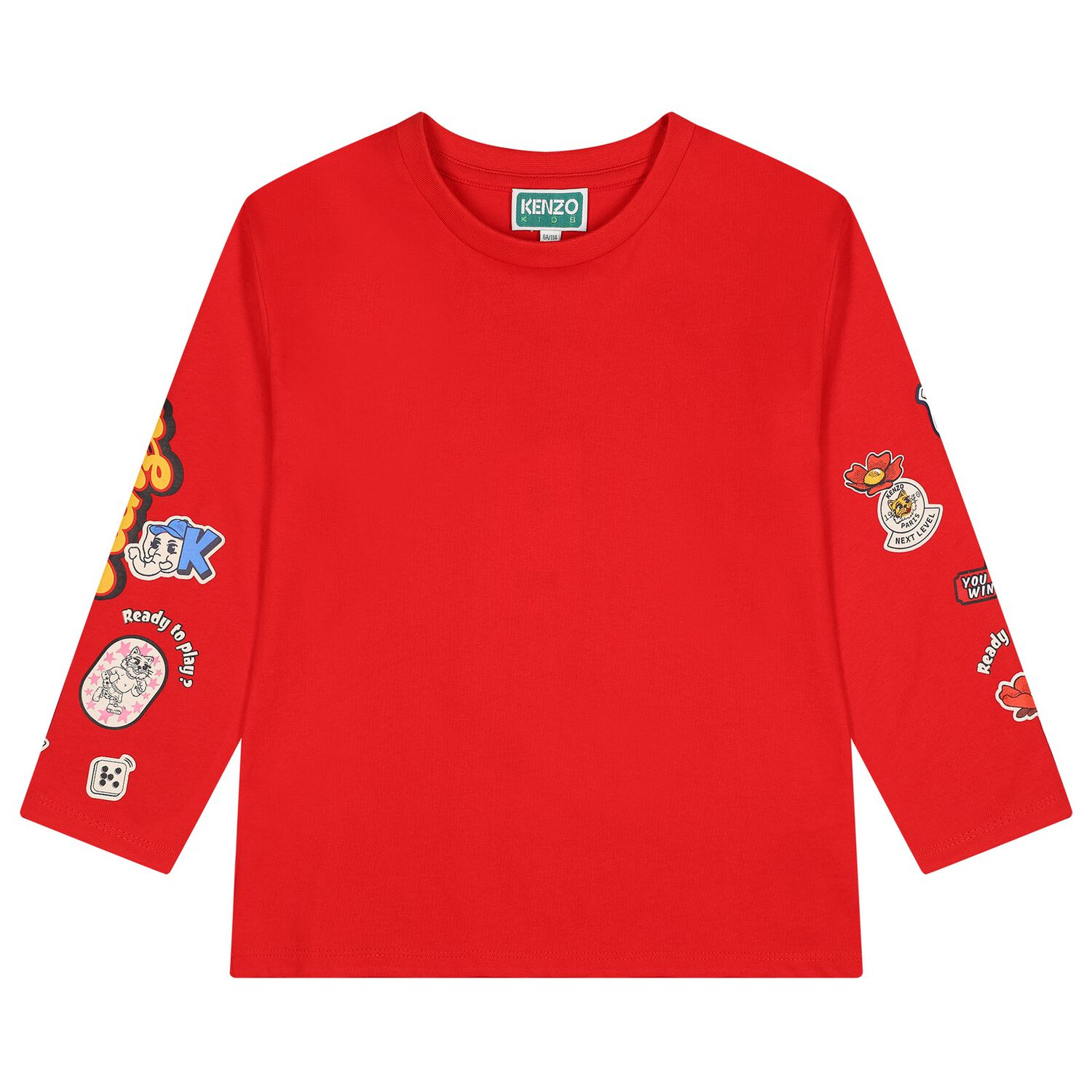 Girls Red Logo Long Sleeve Top, 1, hi-res