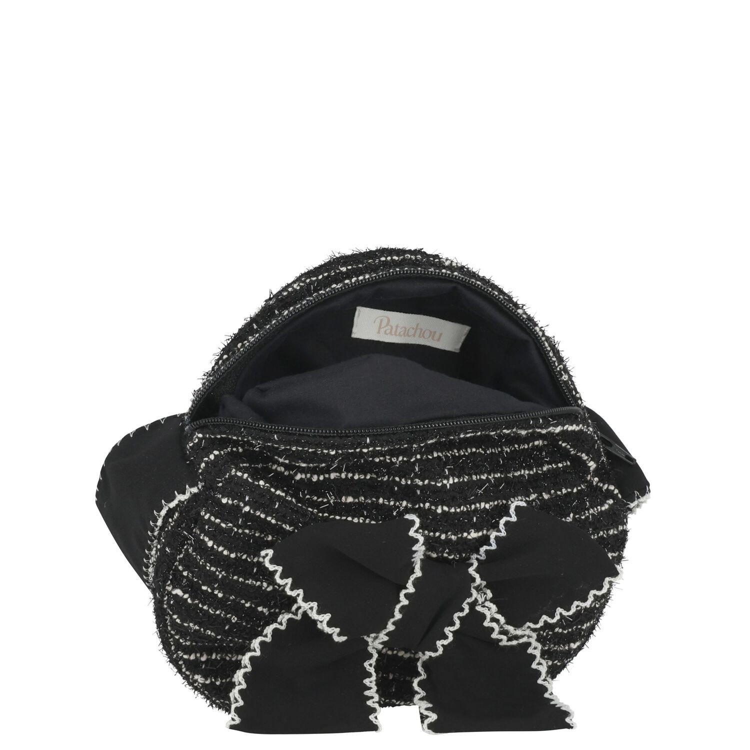 Girls Black Bow Tweed Handbag, 1, hi-res