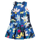 Girls Blue Floral Cotton Dress, 1, hi-res