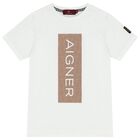 Boys White & Beige Logo Shorts Set, 1, hi-res