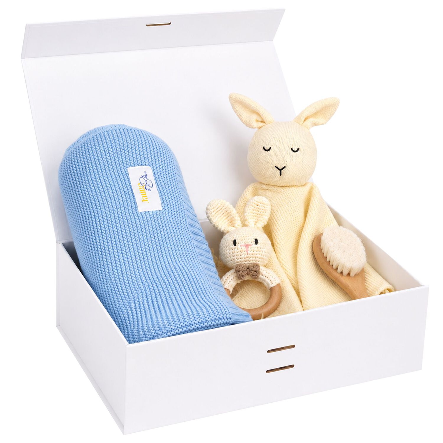 Ivory & Blue Baby Blanket & Bunny Comforter Gift Set, 2, hi-res