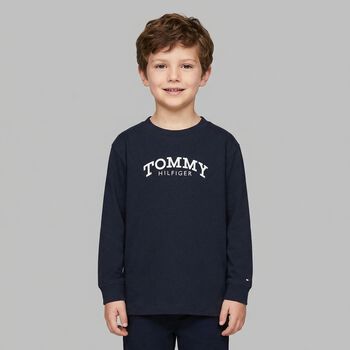 Boys Navy Blue Logo Long Sleeve Top