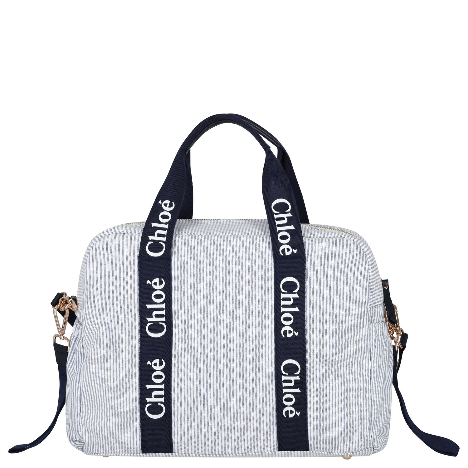 Baby Girls Blue Logo Striped Changing Bag, 1, hi-res