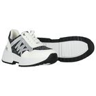 Girls White & Black Logo Trainers, 1, hi-res