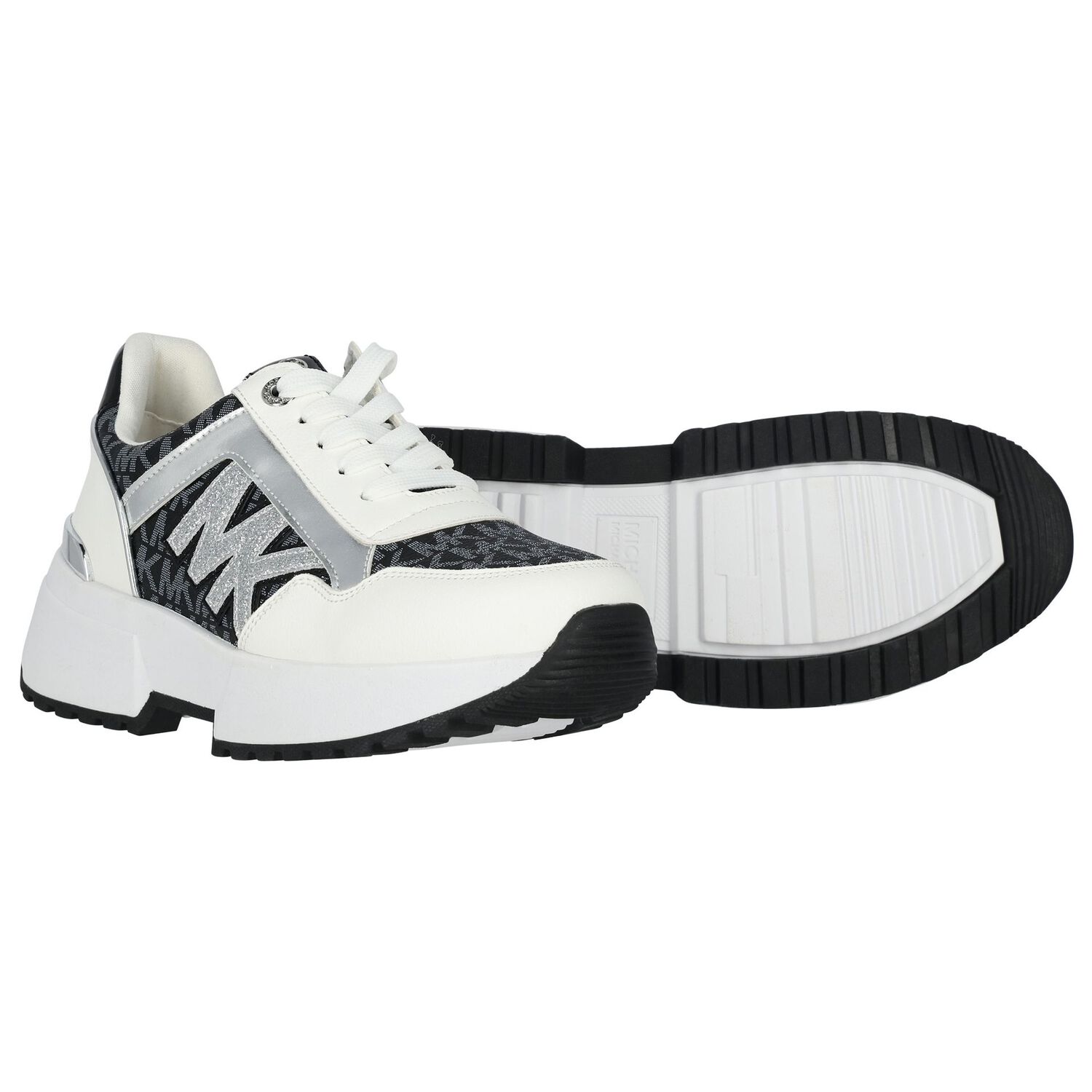 Girls White & Black Logo Trainers, 1, hi-res image number null