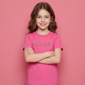 تيشيرت بالشعار باللون الوردي للبنات