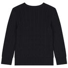 Boys Black Logo Cable Knit Jumper, 1, hi-res
