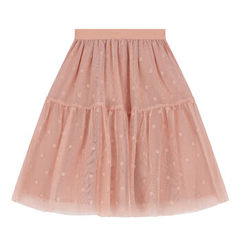 Girls Pink Flower Tulle Skirt