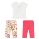 Younger Girls White & Pink Leggings Set, 1, hi-res
