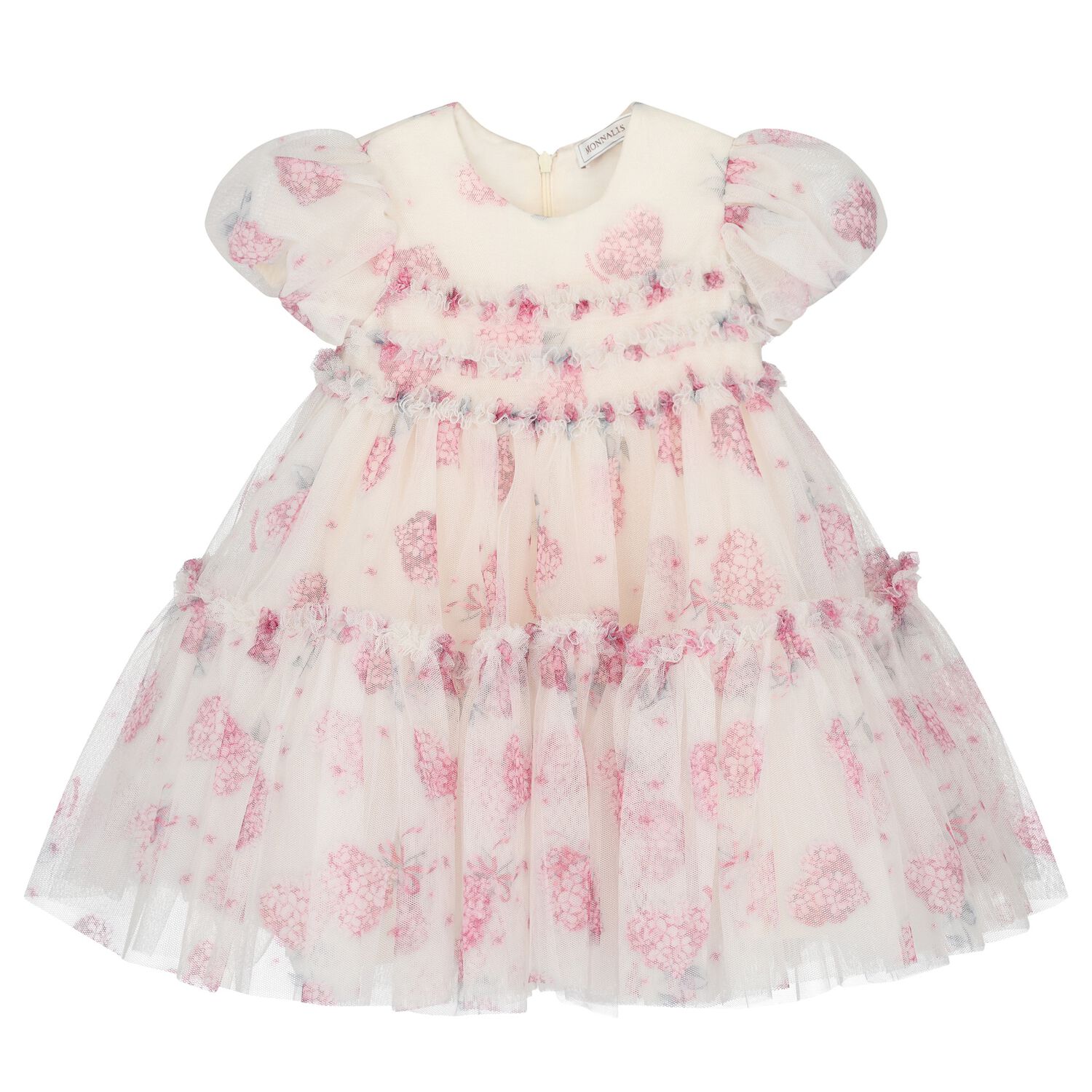 Younger Girls Ivory & Pink Floral Dress, 1, hi-res