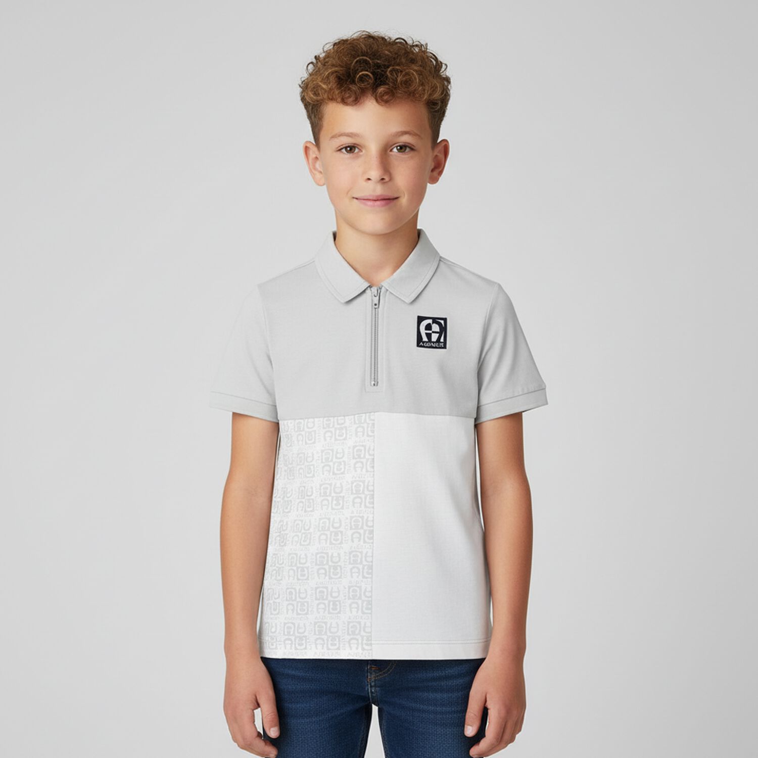 Boys White & Grey Logo Polo Shirt, 1, hi-res image number null
