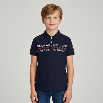 Boys Navy Blue Logo Polo Shirt, 3 Boys Navy Blue Logo Polo Shirt
