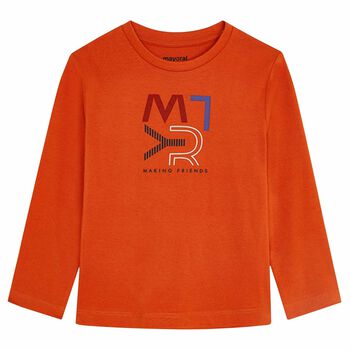 Boys Orange Logo Long Sleeve Top