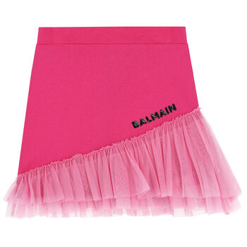 Girls Pink Logo Ruffled Skirt