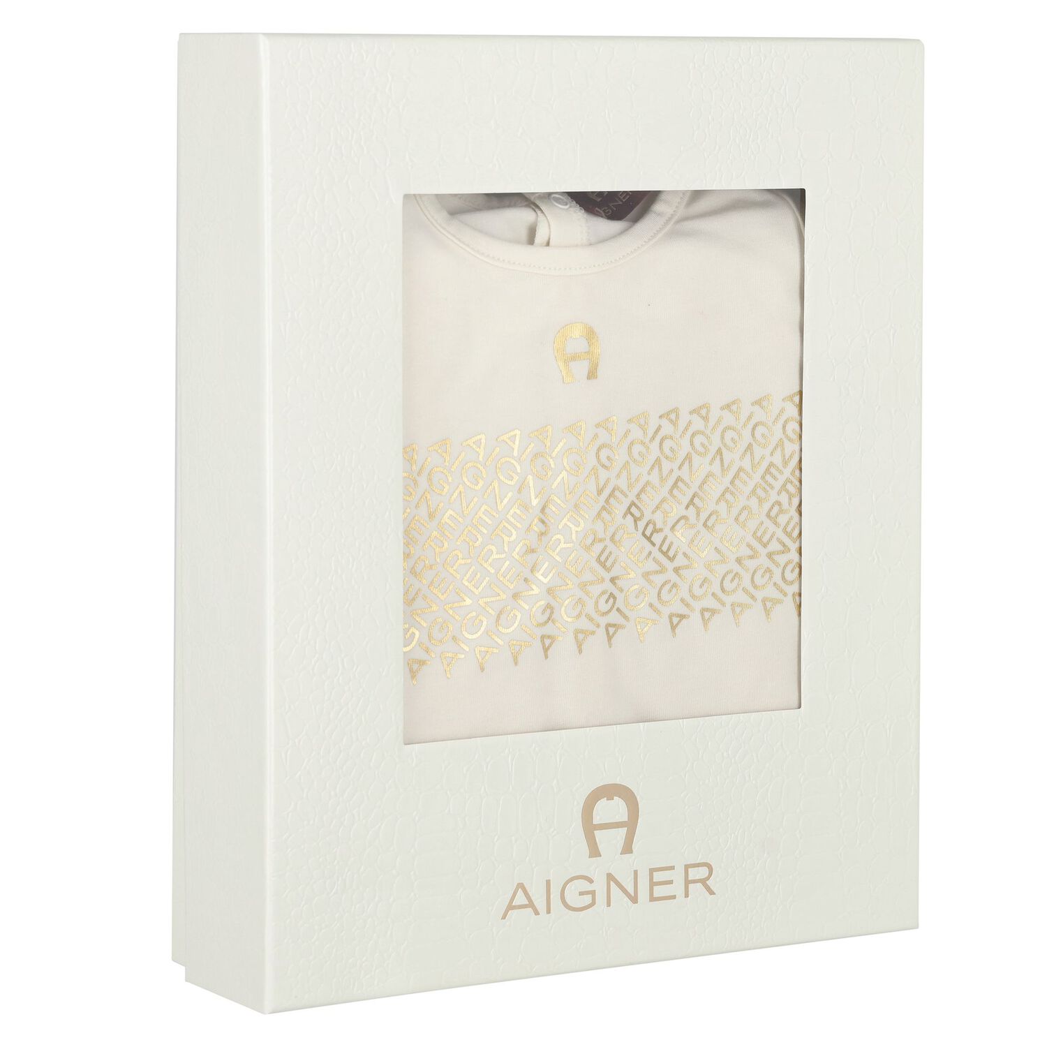 Ivory & Gold Logo Babygrow & Hat Gift Set, 1, hi-res