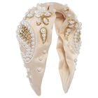 Girls Beige Pearl & Bead Headband , 1, hi-res