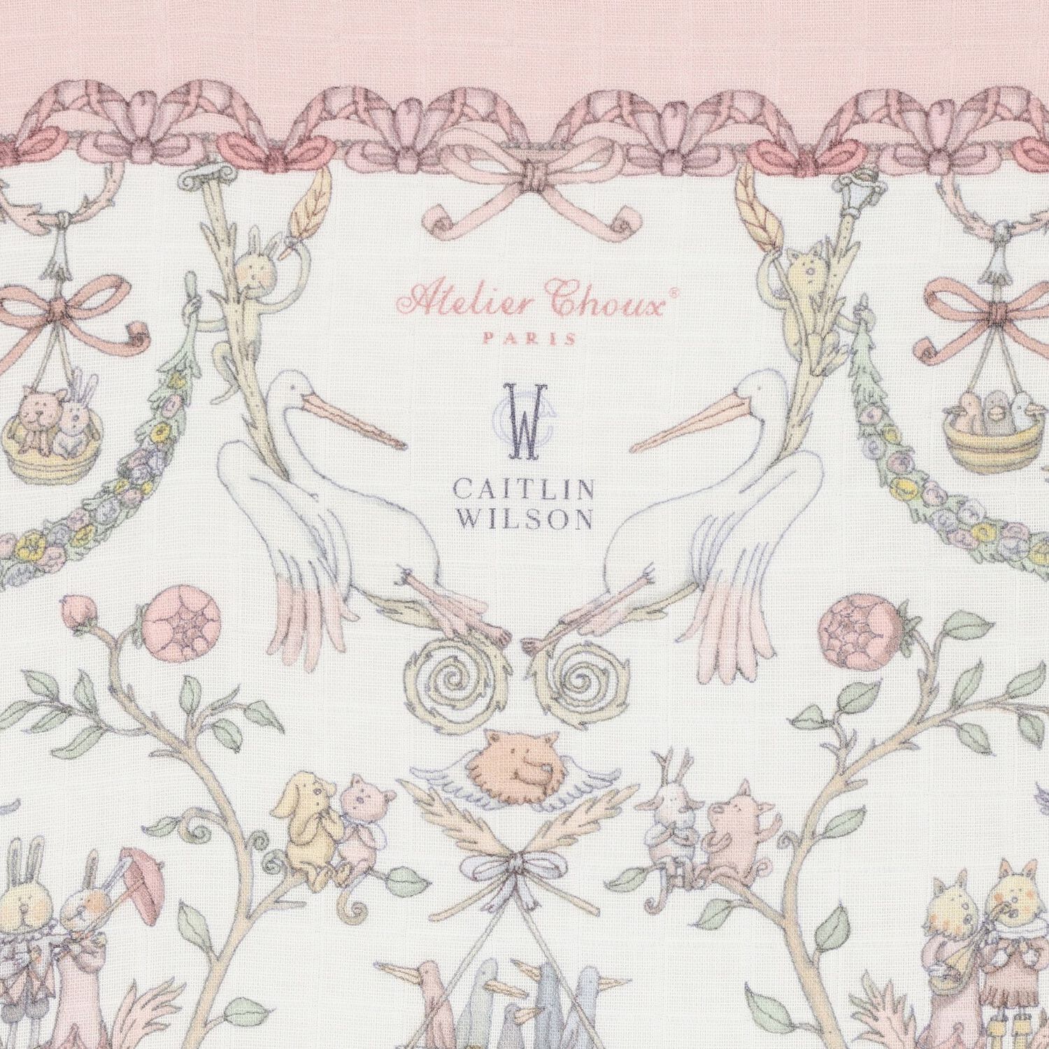 Baby Girls White & Pink Toile de Jouy Carr&eacute; Swaddle & Bib Gift Set, 1, hi-res