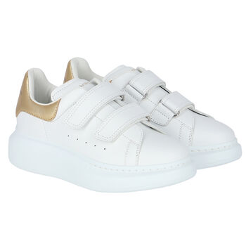 White & Gold Logo Trainers
