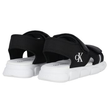 Younger Boys Black & White Logo Sandals