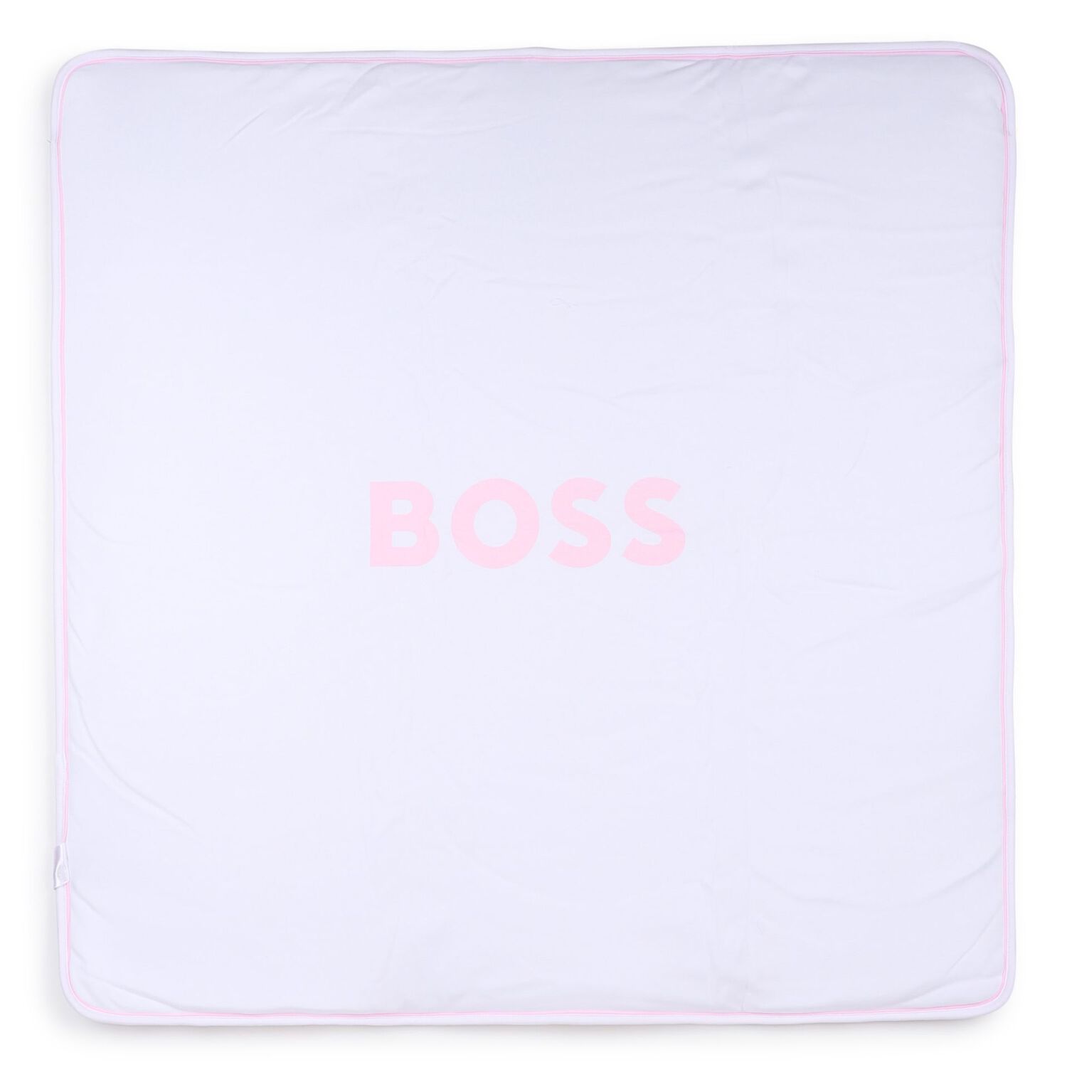 Baby Girls White & Pink Striped Logo Blanket , 2, hi-res