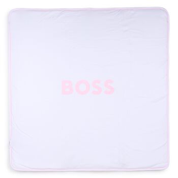 Baby Girls White & Pink Striped Logo Blanket 