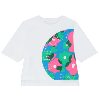 Girls White Logo Long Sleeve Top