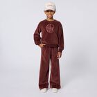 Girls Burgundy Logo Velour Sweatshirt, 1, hi-res