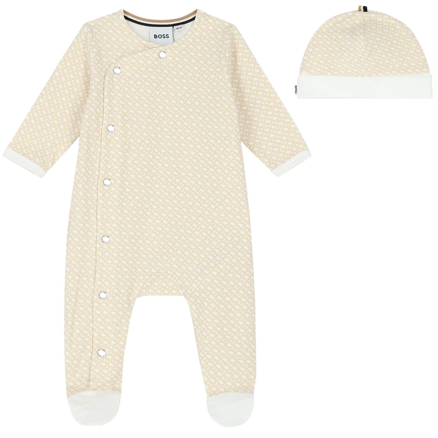 Beige & White Monogram Babygrow & Hat Set, 1, hi-res image number null