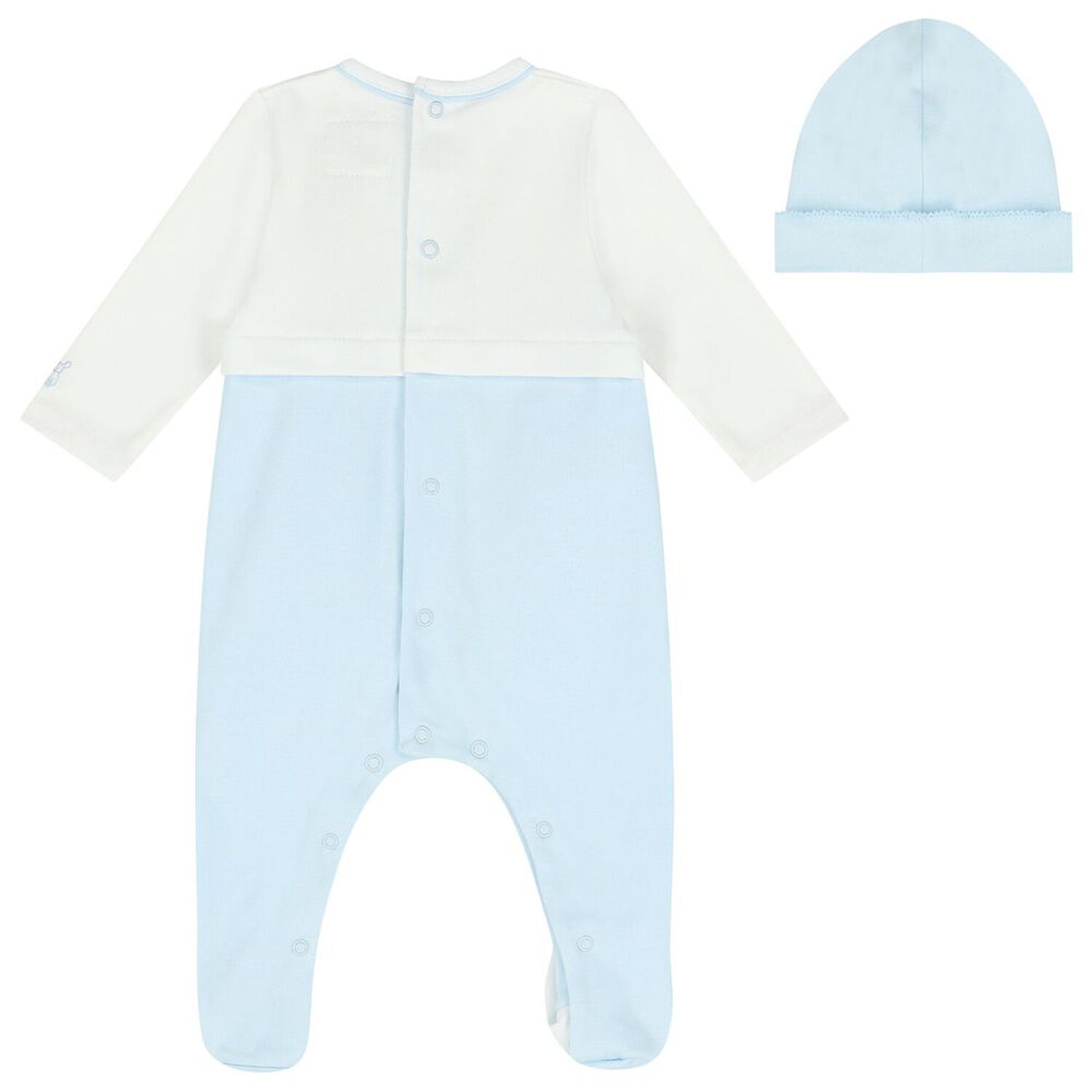 Baby Boys White & Blue Embroidered Babygrow Set, 1, hi-res image number null