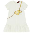Younger Girls Ivory Logo Heart Dress, 1, hi-res