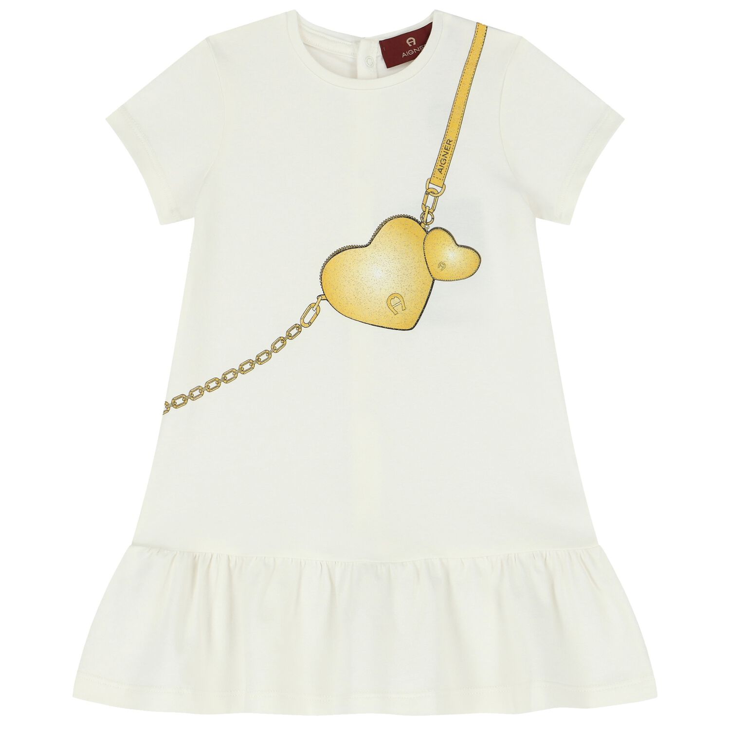 Younger Girls Ivory Logo Heart Dress, 1, hi-res