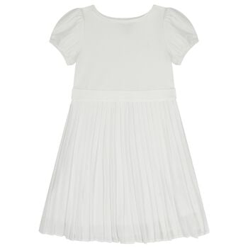 Girls White Logo Pleated Dress