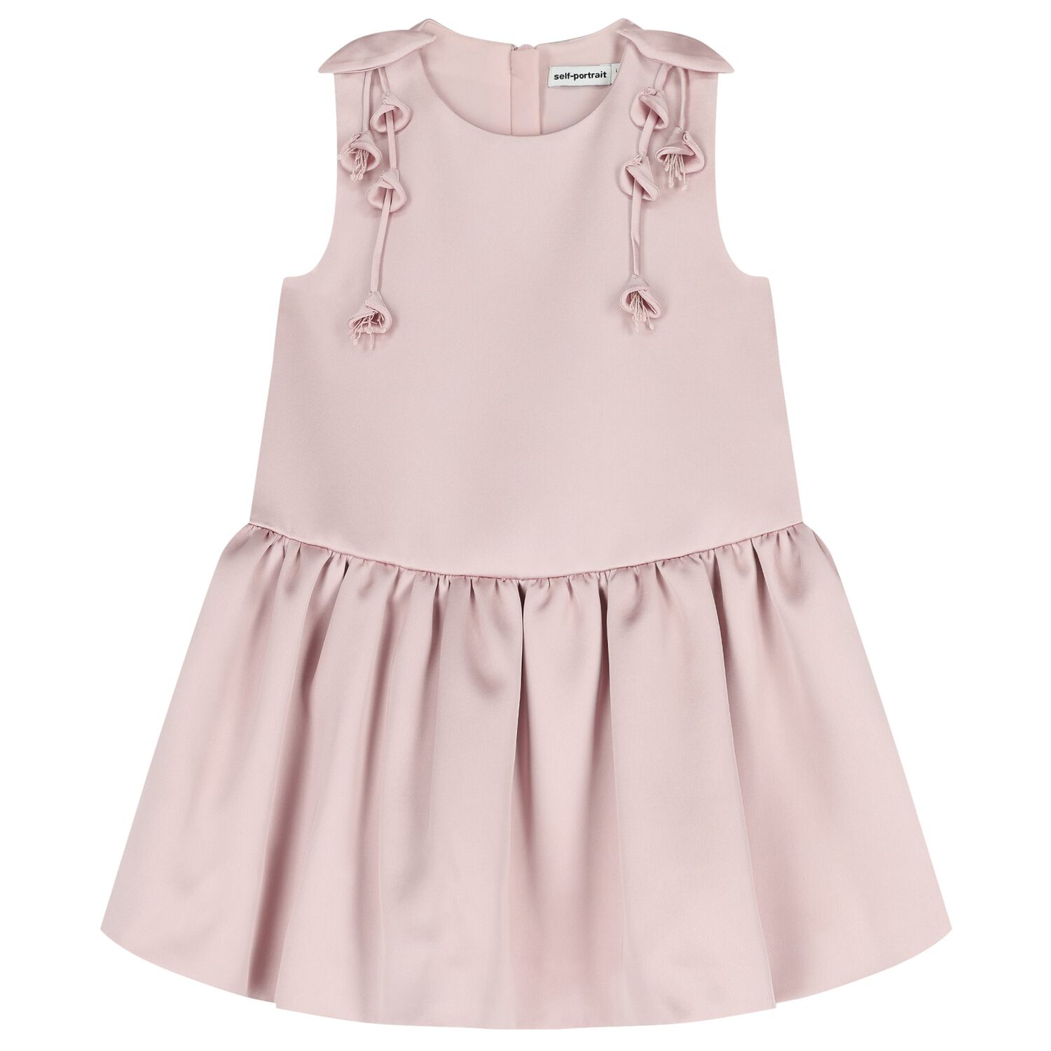Girls Pink Satin Flower Dress, 1, hi-res