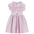 Girls Purple Logo Ruffled Dress, 1, hi-res