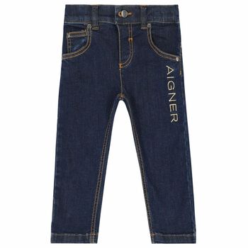 Younger Boys Blue Denim Logo Jeans