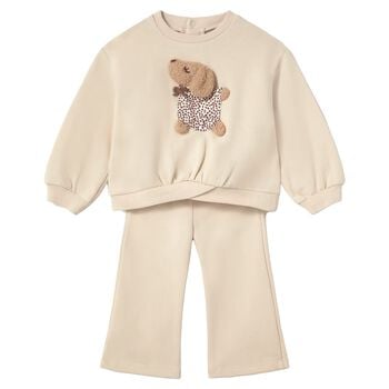 Younger Girls Beige Dog Tracksuit