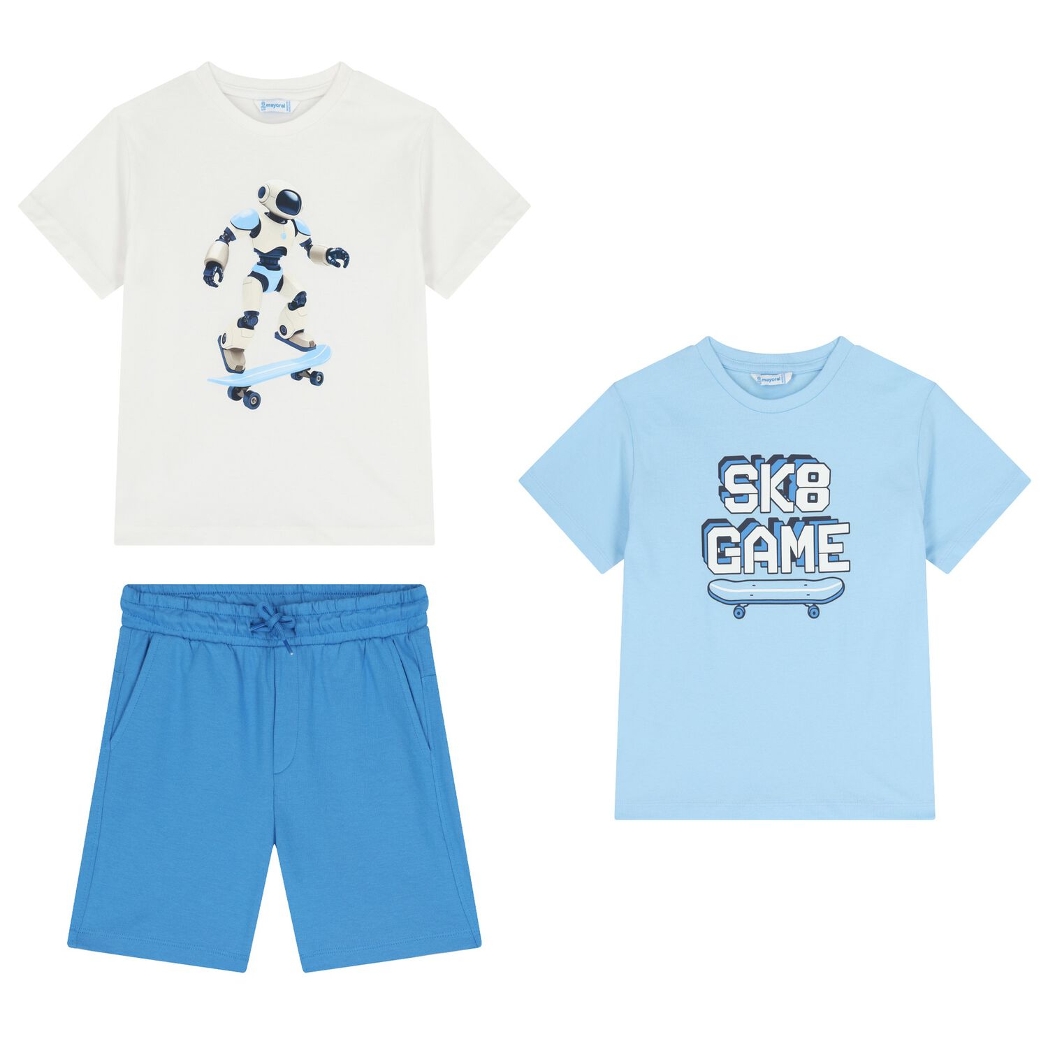 طقم شورت أبيض وأزرق للأولاد, 3, hi-res