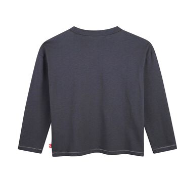 Girls Grey Sequin Heart Long Sleeve Top