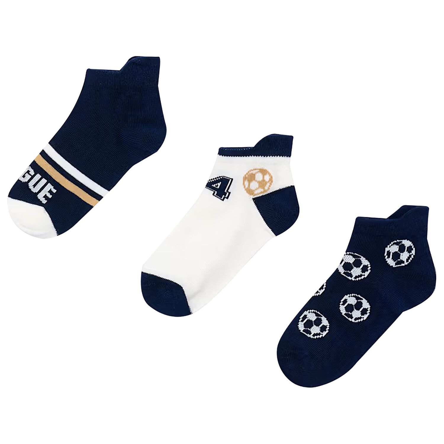 Boys Navy Blue & White Socks (3 Pack) , 1, hi-res