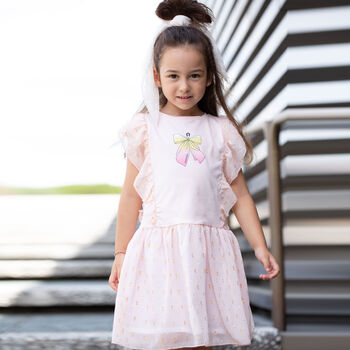 Girls Pink Bow Logo Dress