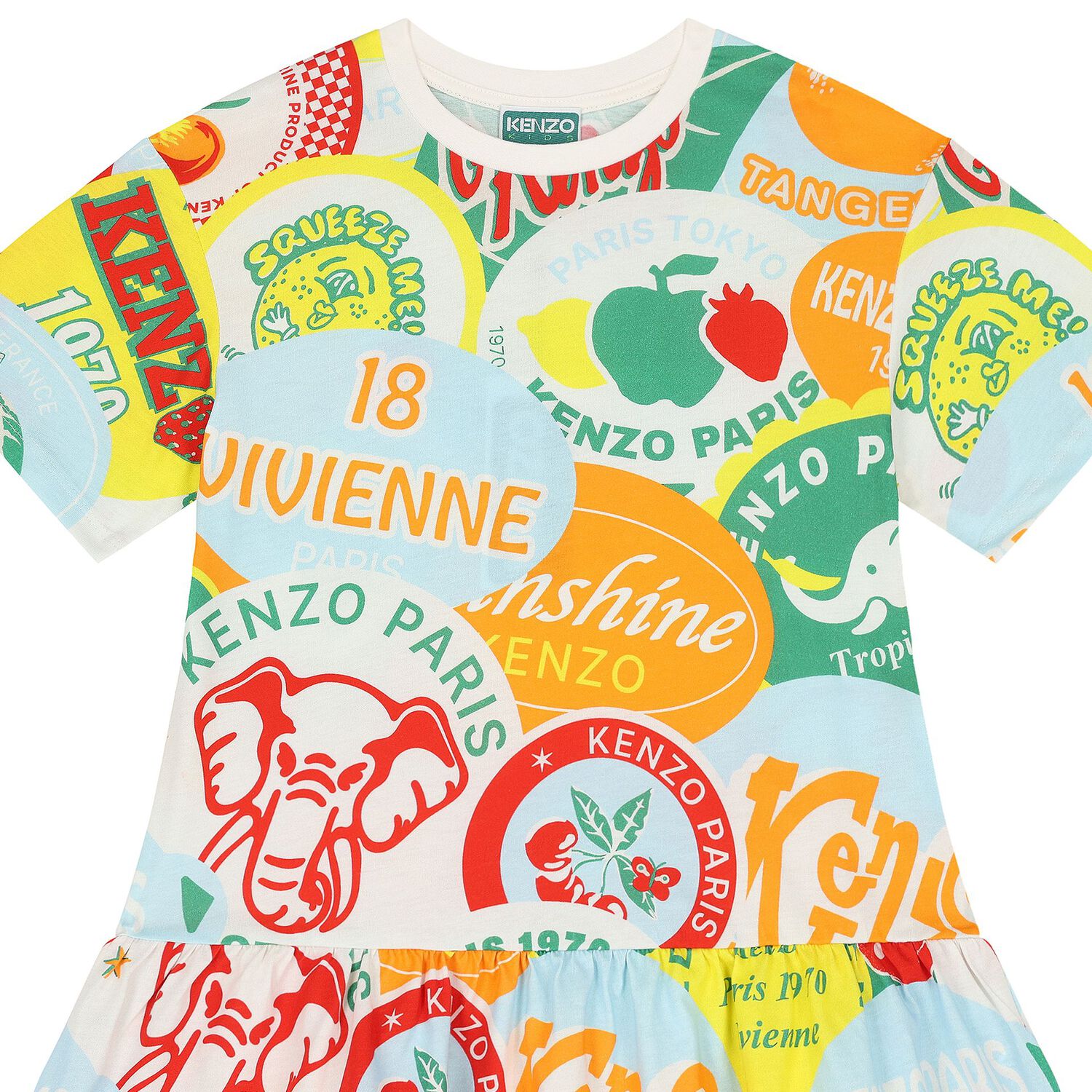 Girls Multi-Coloured Logo Fruits Dress, 1, hi-res