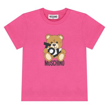 Younger Girls Pink Teddy Bear Logo T-Shirt
