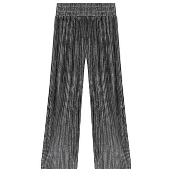 Girls Silver Plissé Logo Trousers